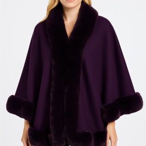 Faux Fur Trim Open-front Cape Jacket